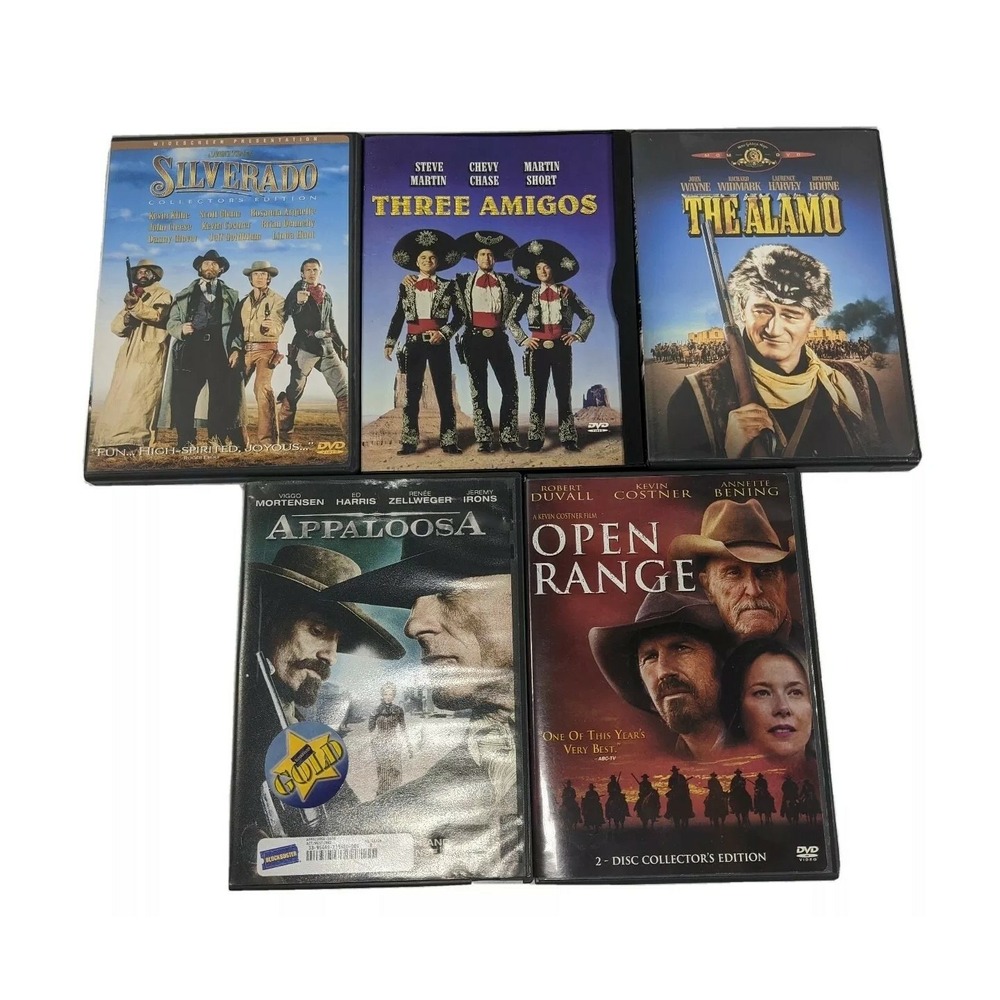 Western DVD Movie Lot Silverado Three Amigos The Alamo Appaloosa Open Range Set